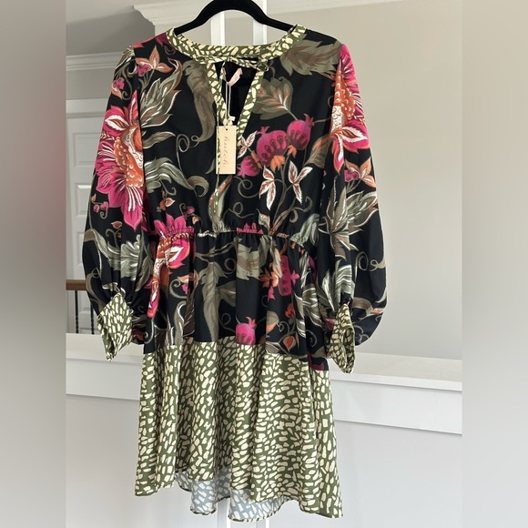 Hutch Dresses & Skirts - Anthropologie Hutch Floral Black and Green Dress With Statement Sleeves